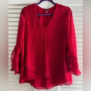 Vince Camuto Red Layered V-Neck Blouse